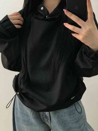 Glossy Satin Puff Sleeve Crop Hoodie