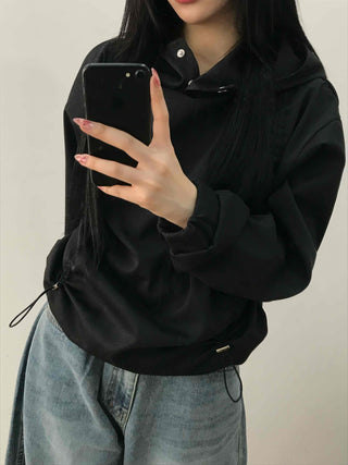 Glossy Satin Puff Sleeve Crop Hoodie