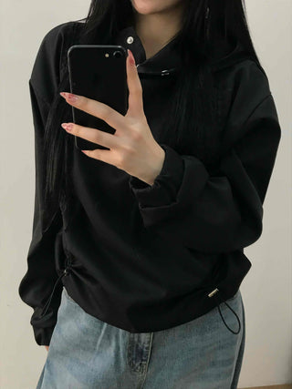 Glossy Satin Puff Sleeve Crop Hoodie