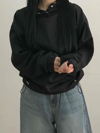 Glossy Satin Puff Sleeve Crop Hoodie