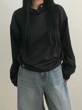 Glossy Satin Puff Sleeve Crop Hoodie