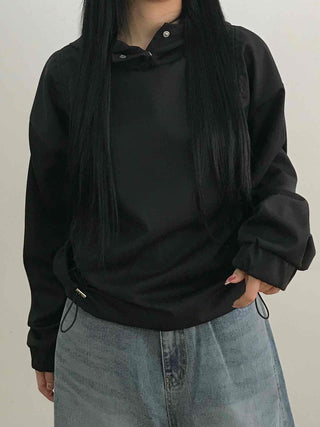 Glossy Satin Puff Sleeve Crop Hoodie