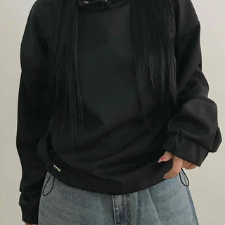 Glossy Satin Puff Sleeve Crop Hoodie