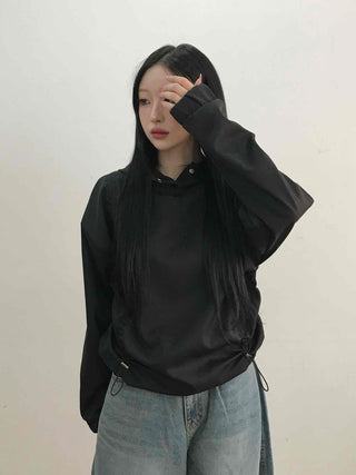 Glossy Satin Puff Sleeve Crop Hoodie