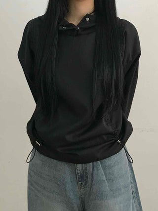 Glossy Satin Puff Sleeve Crop Hoodie