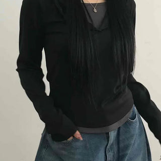 Soft Modal Shirred Puff Slim Fit Round Long Sleeve Tee