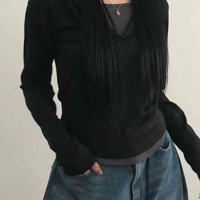 Soft Modal Shirred Puff Slim Fit Round Long Sleeve Tee