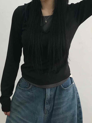 Soft Modal Shirred Puff Slim Fit Round Long Sleeve Tee