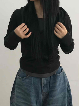 Soft Modal Shirred Puff Slim Fit Round Long Sleeve Tee