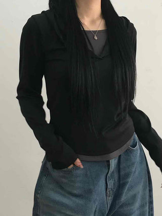 Soft Modal Shirred Puff Slim Fit Round Long Sleeve Tee