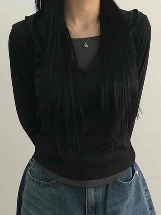 Soft Modal Shirred Puff Slim Fit Round Long Sleeve Tee