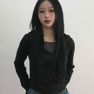 Soft Modal Shirred Puff Slim Fit Round Long Sleeve Tee