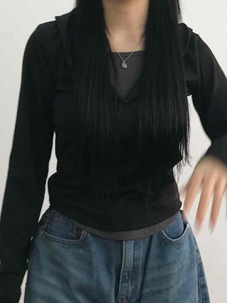 Soft Modal Shirred Puff Slim Fit Round Long Sleeve Tee