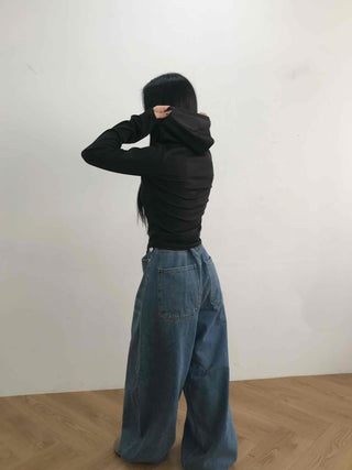 Soft Modal Shirred Puff Slim Fit Round Long Sleeve Tee