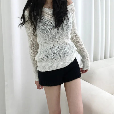 Luna See-through Asymmetrical V-neck Knit