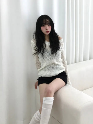 Luna See-through Asymmetrical V-neck Knit