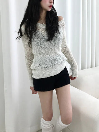 Luna See-through Asymmetrical V-neck Knit