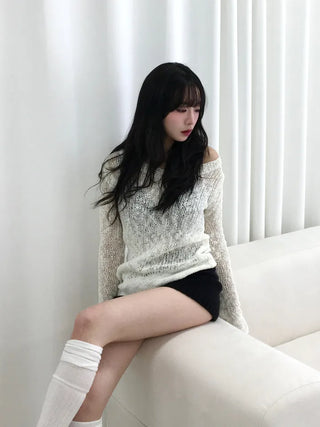 Luna See-through Asymmetrical V-neck Knit