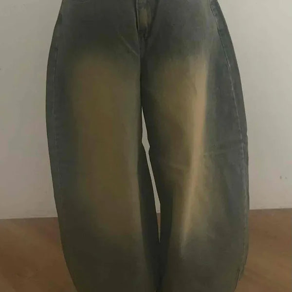Vintage Washed Balloon Fit Street Denim Pants