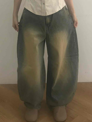 Vintage Washed Balloon Fit Street Denim Pants