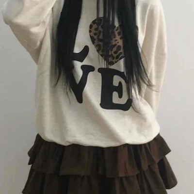 Lovely Leopard Love Embroidered Loose Fit Sweatshirt