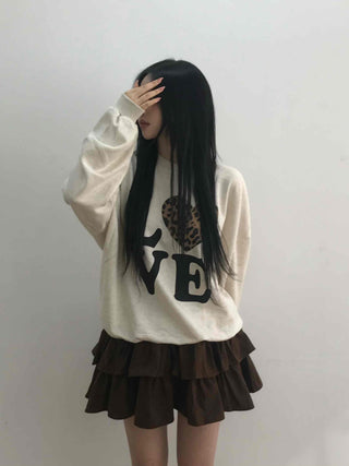 Lovely Leopard Love Embroidered Loose Fit Sweatshirt