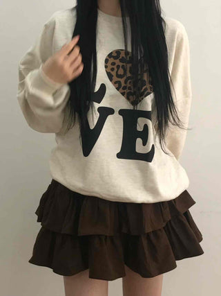 Lovely Leopard Love Embroidered Loose Fit Sweatshirt