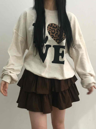 Lovely Leopard Love Embroidered Loose Fit Sweatshirt