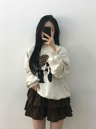 Lovely Leopard Love Embroidered Loose Fit Sweatshirt