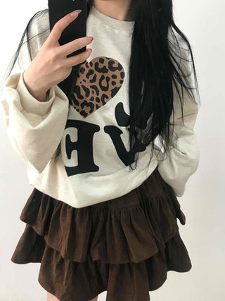 Lovely Leopard Love Embroidered Loose Fit Sweatshirt