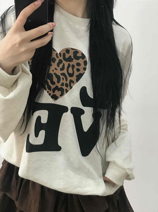Lovely Leopard Love Embroidered Loose Fit Sweatshirt