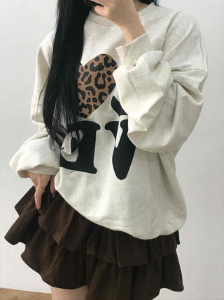 Lovely Leopard Love Embroidered Loose Fit Sweatshirt