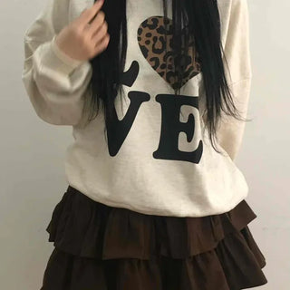 Lovely Leopard Love Embroidered Loose Fit Sweatshirt