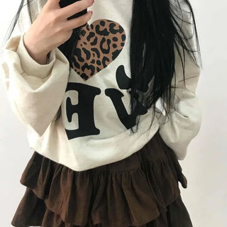 Lovely Leopard Love Embroidered Loose Fit Sweatshirt
