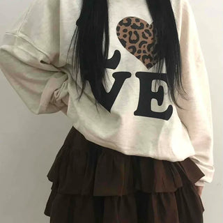 Lovely Leopard Love Embroidered Loose Fit Sweatshirt
