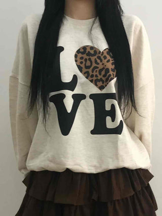 Lovely Leopard Love Embroidered Loose Fit Sweatshirt