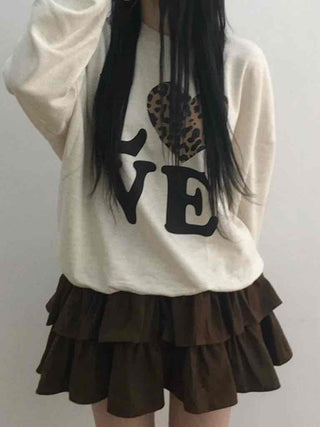 Lovely Leopard Love Embroidered Loose Fit Sweatshirt