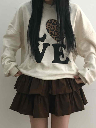 Lovely Leopard Love Embroidered Loose Fit Sweatshirt