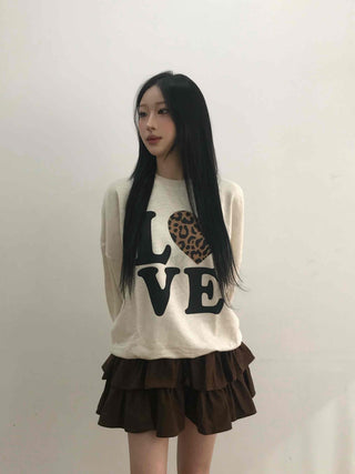 Lovely Leopard Love Embroidered Loose Fit Sweatshirt