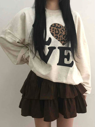 Lovely Leopard Love Embroidered Loose Fit Sweatshirt