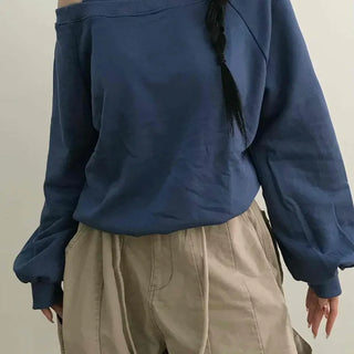Shoulder Cutout Unique Fit Loose Sweatshirt