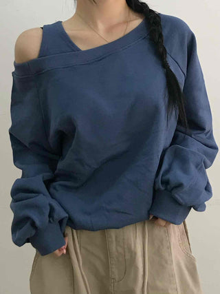 Shoulder Cutout Unique Fit Loose Sweatshirt