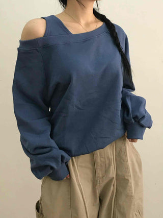 Shoulder Cutout Unique Fit Loose Sweatshirt