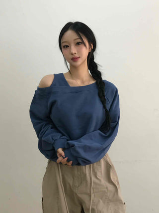 Shoulder Cutout Unique Fit Loose Sweatshirt