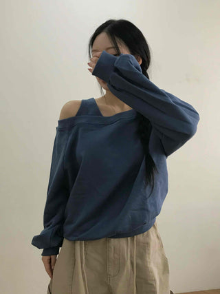 Shoulder Cutout Unique Fit Loose Sweatshirt