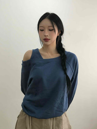 Shoulder Cutout Unique Fit Loose Sweatshirt