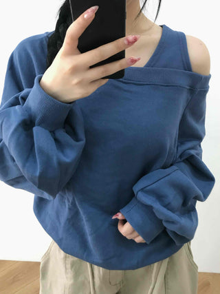 Shoulder Cutout Unique Fit Loose Sweatshirt