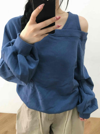 Shoulder Cutout Unique Fit Loose Sweatshirt