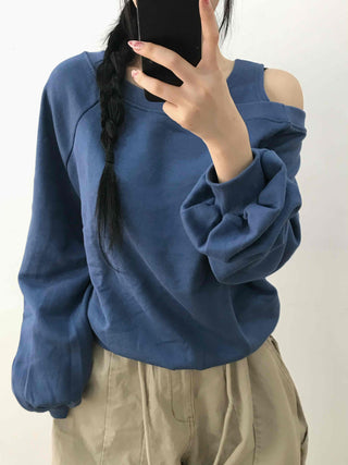 Shoulder Cutout Unique Fit Loose Sweatshirt