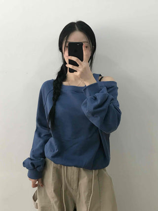 Shoulder Cutout Unique Fit Loose Sweatshirt